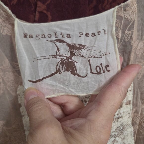 Magnolia Pearl Silk Embroiderer Dress Eyelet Lace in Dusky Peach Love Label - Picture 7 of 10